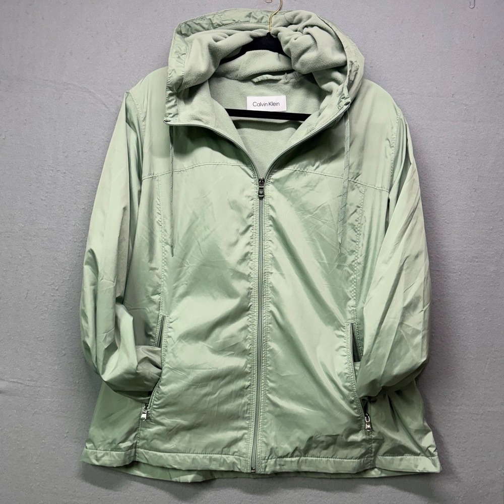 Calvin Klein Gorpcore Sage Green Fleece‎ Lined Hooded Windbreaker Jacket XL Y2K